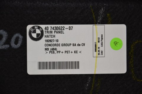 BMW 3 G20 trim panel trunk lid 7430622 BMW 3 G20 trim panel trunk lid 7430622